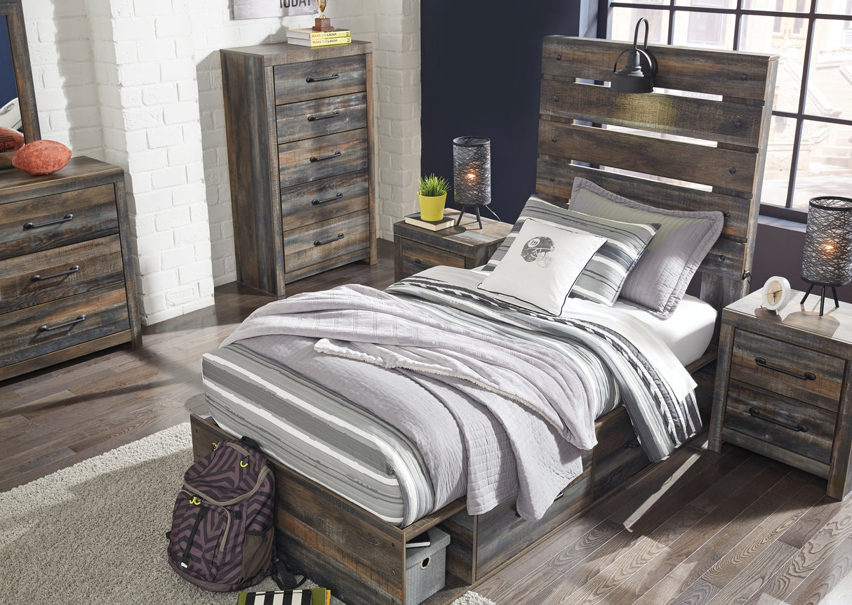 Drystan Twin Panel Bed with 4 Storage Drawers