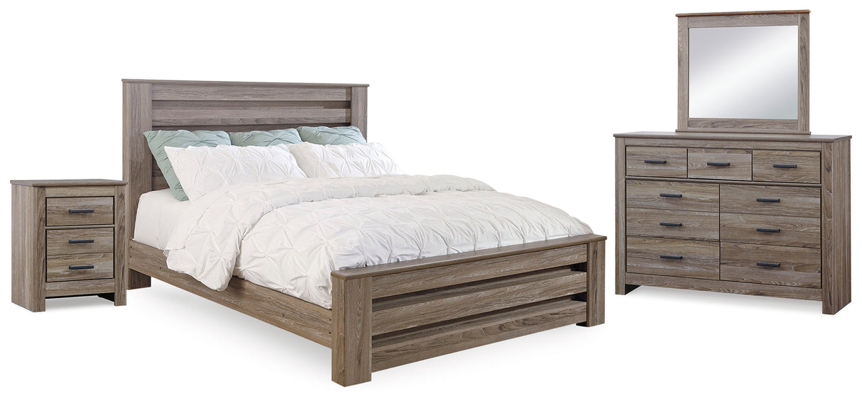 Zelen King Panel Bed, Dresser, Mirror and Nightstand