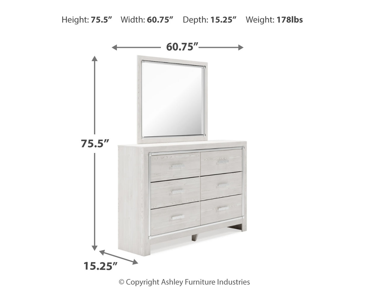 Altyra Queen Upholstered Panel Bed, Dresser, Mirror, and Nightstand