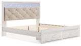 Altyra King Upholstered Panel Storage Bed, Dresser, Mirror and Nightstand