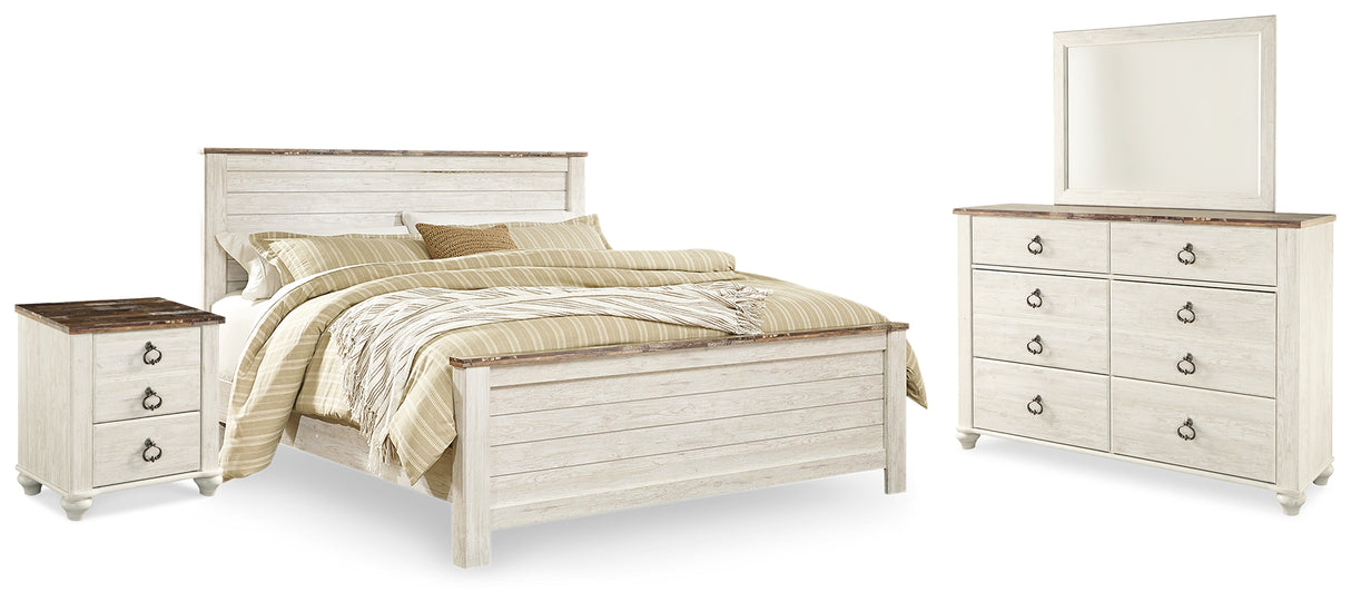 Willowton King Panel Bed, Dresser, Mirror, and Nightstand