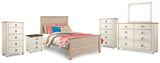 Willowton Full Panel Bed, Dresser, Mirror, 2 Chests and nightstand