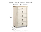 Willowton Full Panel Bed, Dresser, Mirror, 2 Chests and nightstand