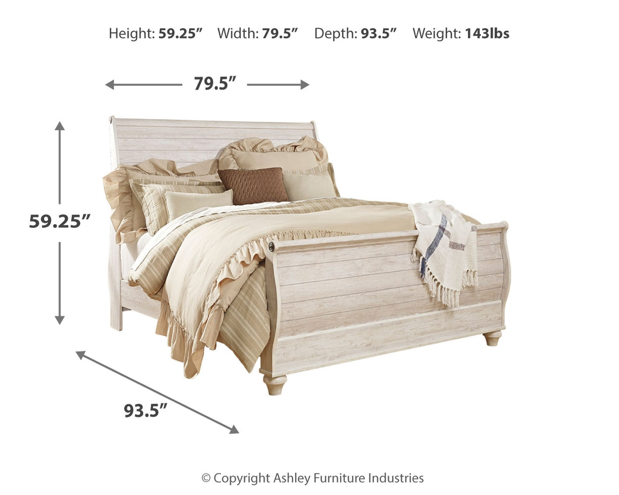 Willowton King Sleigh Bed, Dresser, Mirror, Chest and 2 Nightstands