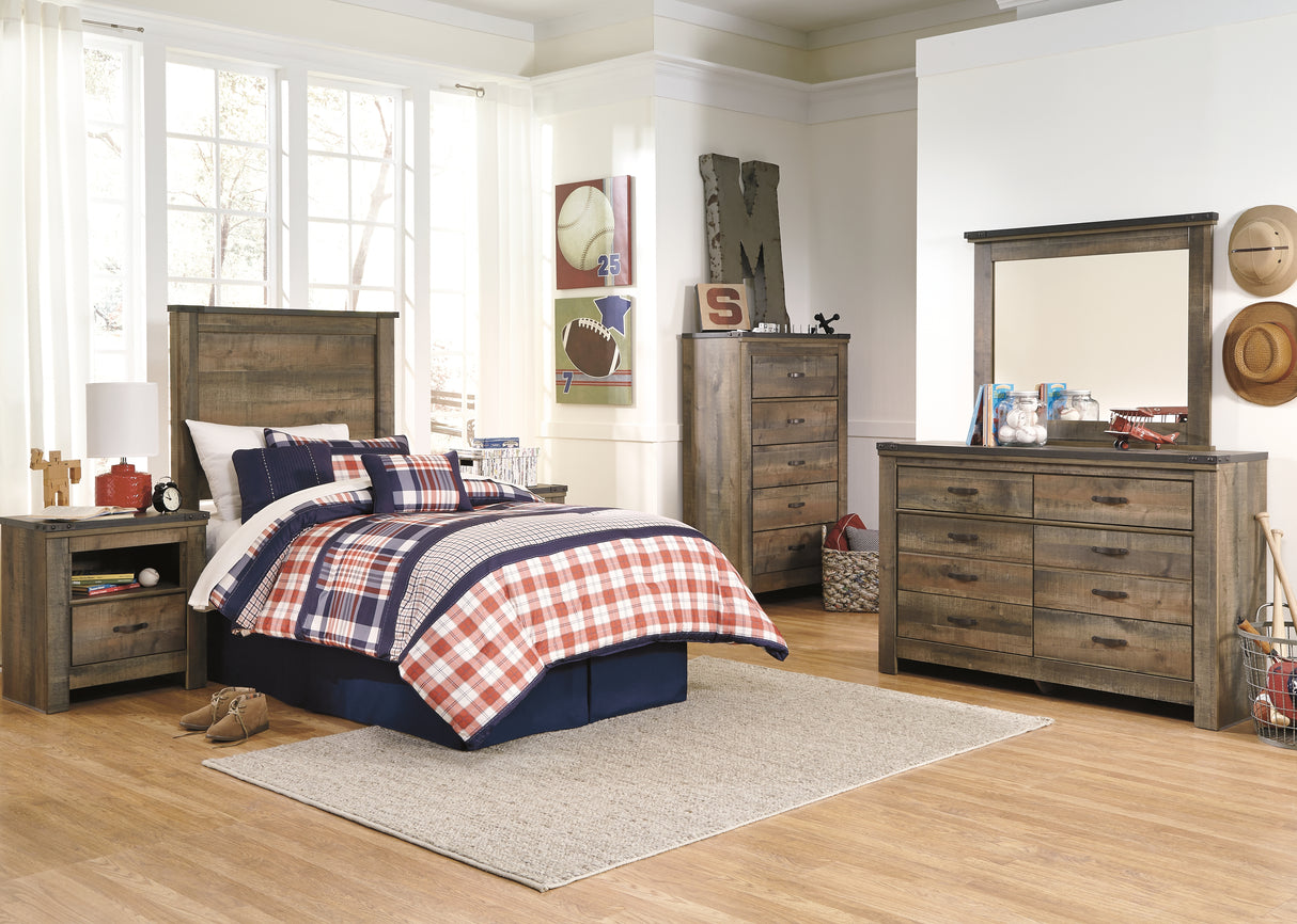 Trinell Queen Panel Headboard, Dresser, Mirror, Chest and Nightstand