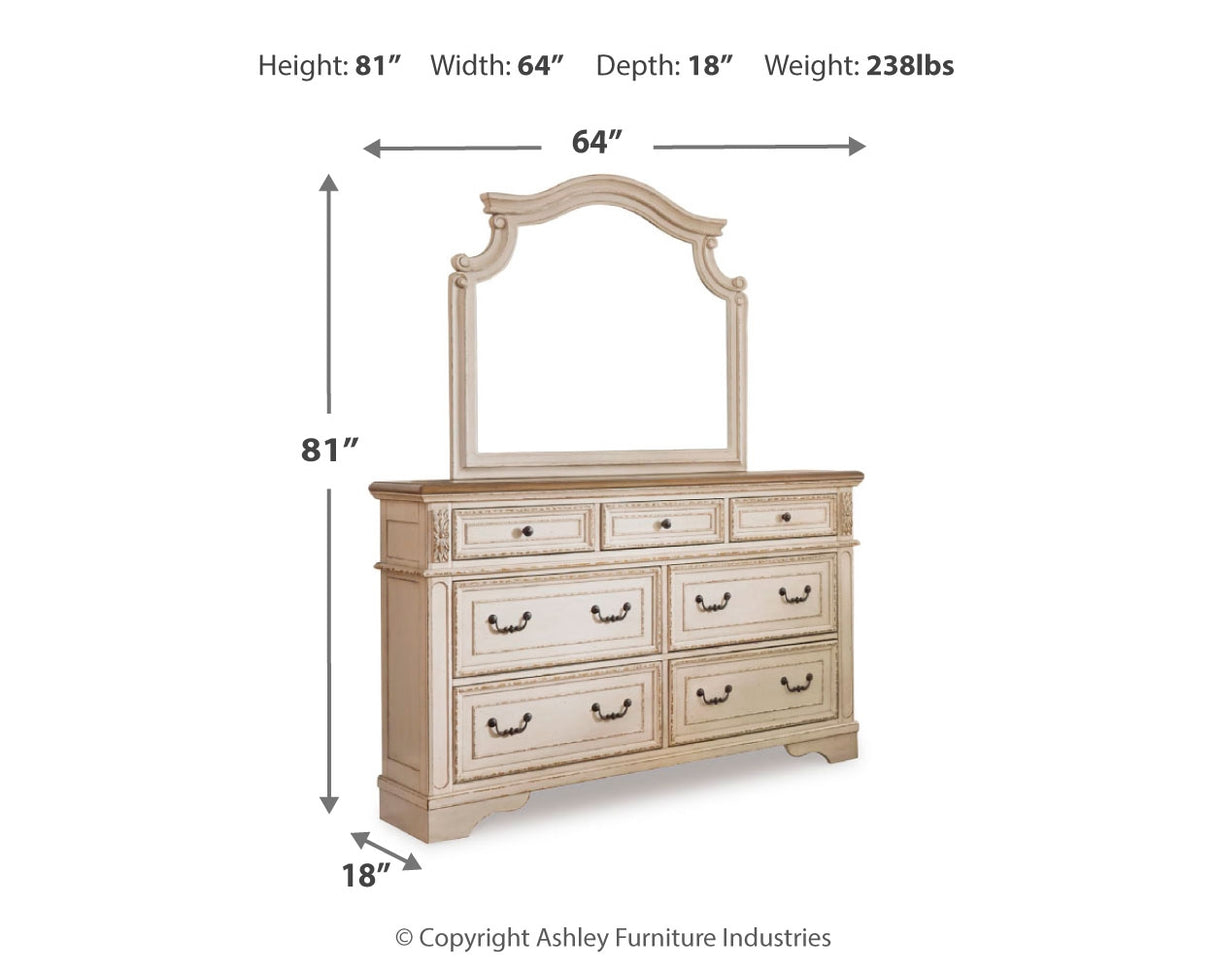 Realyn Queen Upholstered Panel Bed, Dresser and Mirror