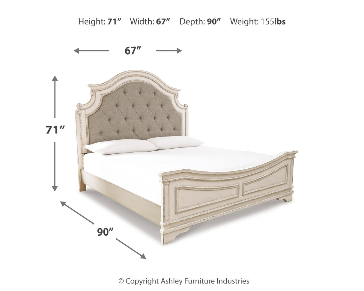 Realyn Queen Upholstered Panel Bed and Chest