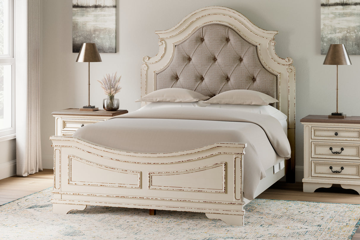 Realyn Queen Upholstered Panel Bed and Chest