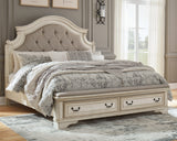 Realyn Queen Upholstered Bed, Dresser, Mirror, Chest and Nightstand