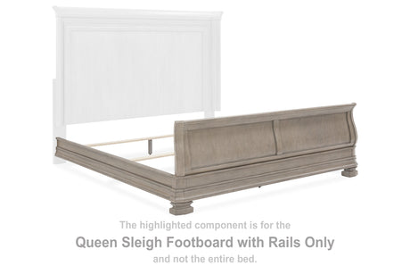 Lexorne Gray Queen Sleigh Footboard With Rails