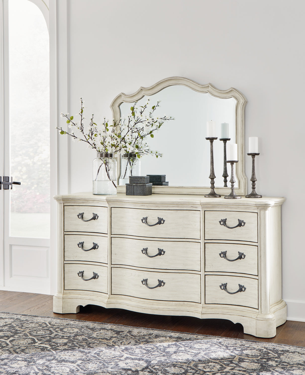 Arlendyne Queen Upholstered Bed, Dresser and Mirror