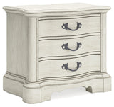 Arlendyne Antique White King Panel Bed, Dresser, Mirror, Chest And 2 Nightstands