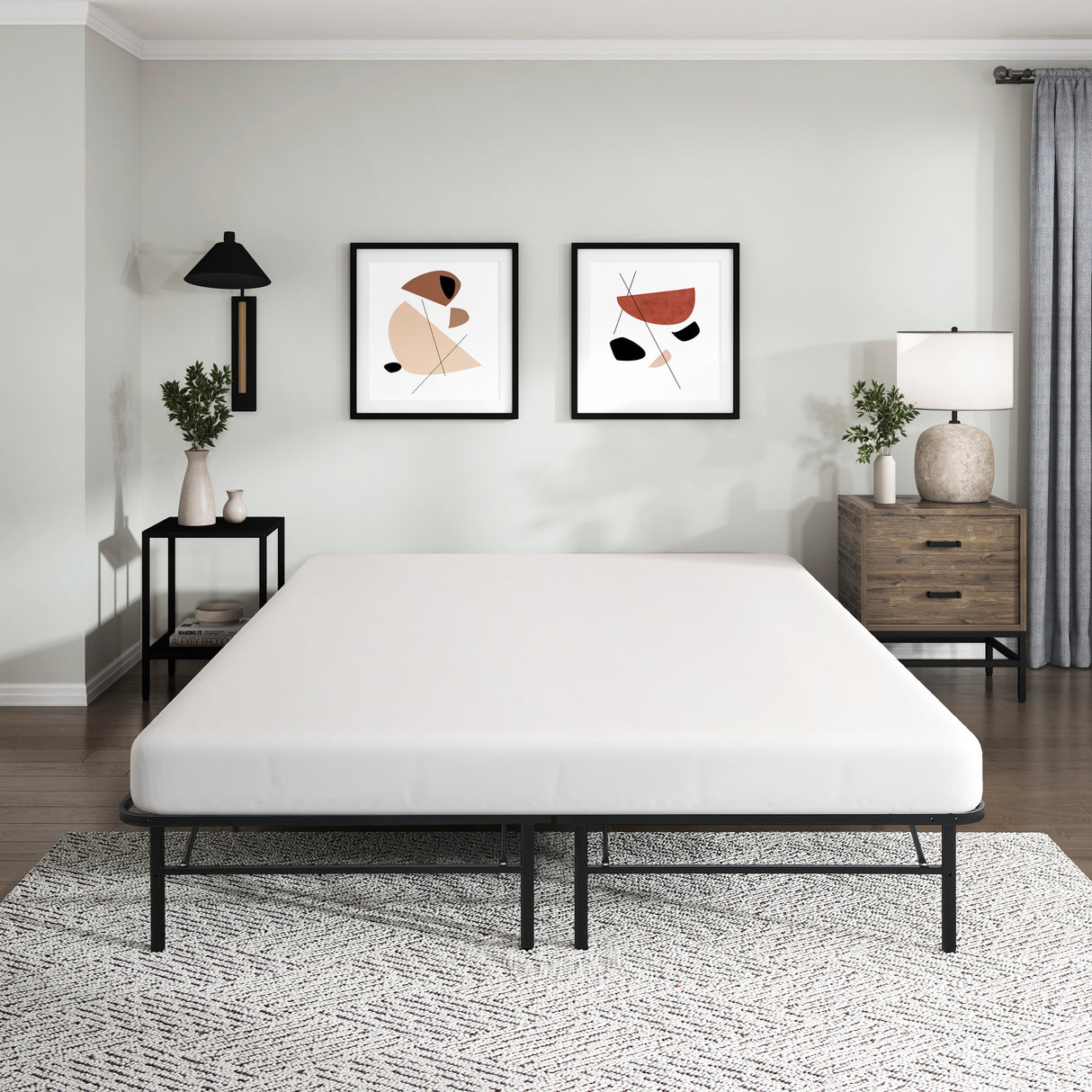 Elevated California King Foldable Metal Platform Bed Frame, Toolless