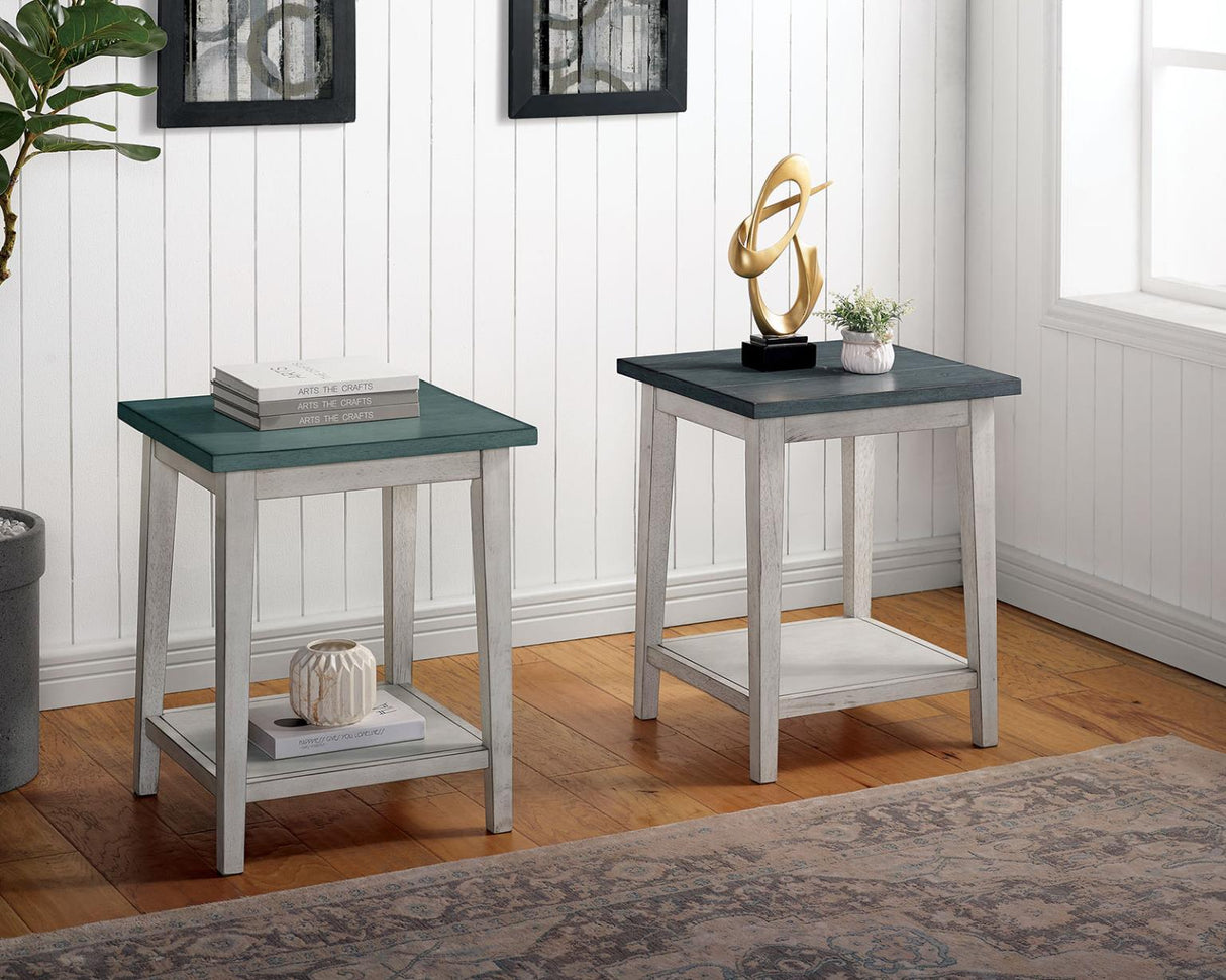 Banjar Antique White/Antique Teal Side Table