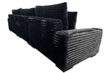 Palm Sunday Black Jumbo Corduroy 3pc Reversible Sectional Sofa w/ Dual Cupholders & USB Ports