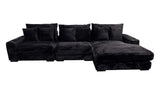 Palm Sunday Black Jumbo Corduroy 3pc Reversible Sectional Sofa w/ Dual Cupholders & USB Ports