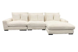 Palm Sunday Ivory Jumbo Corduroy 3pc Reversible Sectional Sofa w/ Dual Cupholders & USB Ports