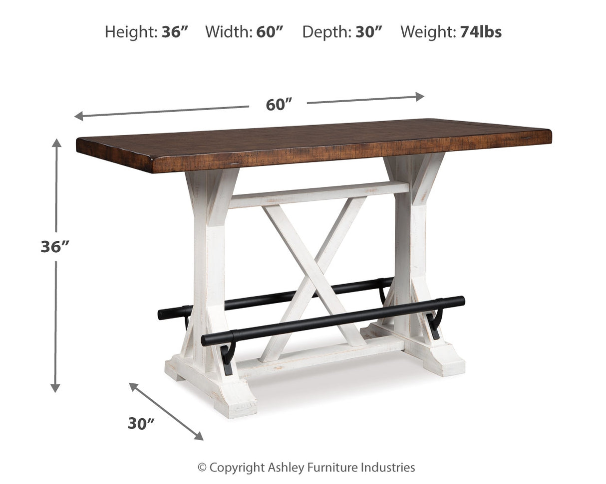 Valebeck White Counter Height Dining Table And 4 Barstools