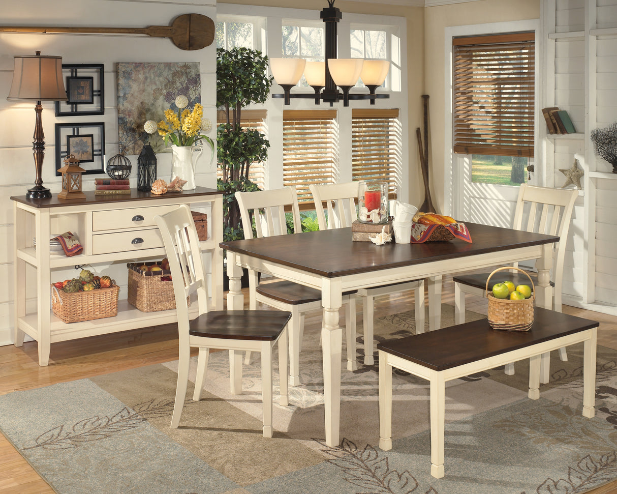 Whitesburg Dining Table, 4 Chairs, Bench and Server