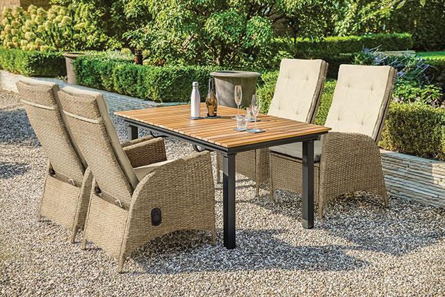 Mackay Beige/Natural Teak Patio Dining Set