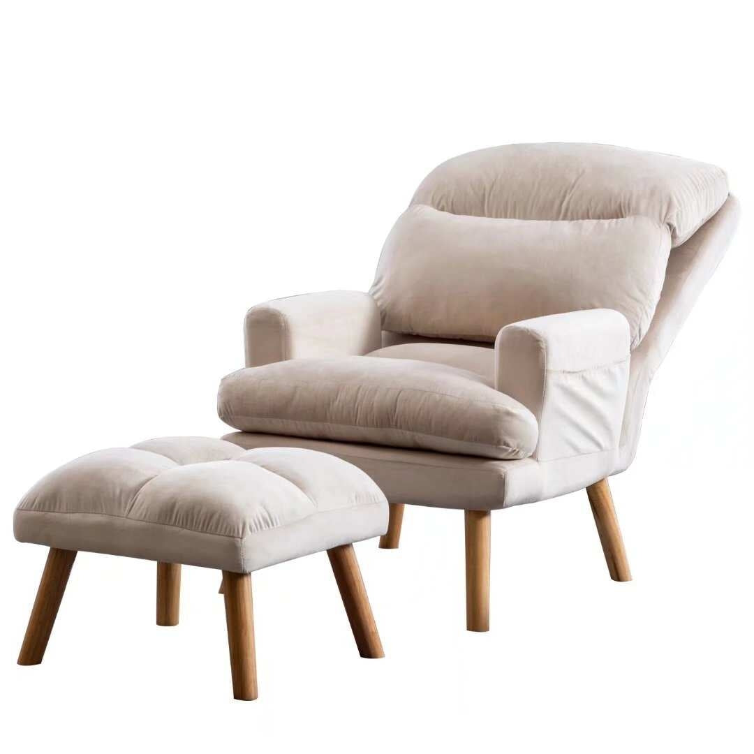 Accent Click Clack Chair With Ottoman, Beige Oak Finish Leg