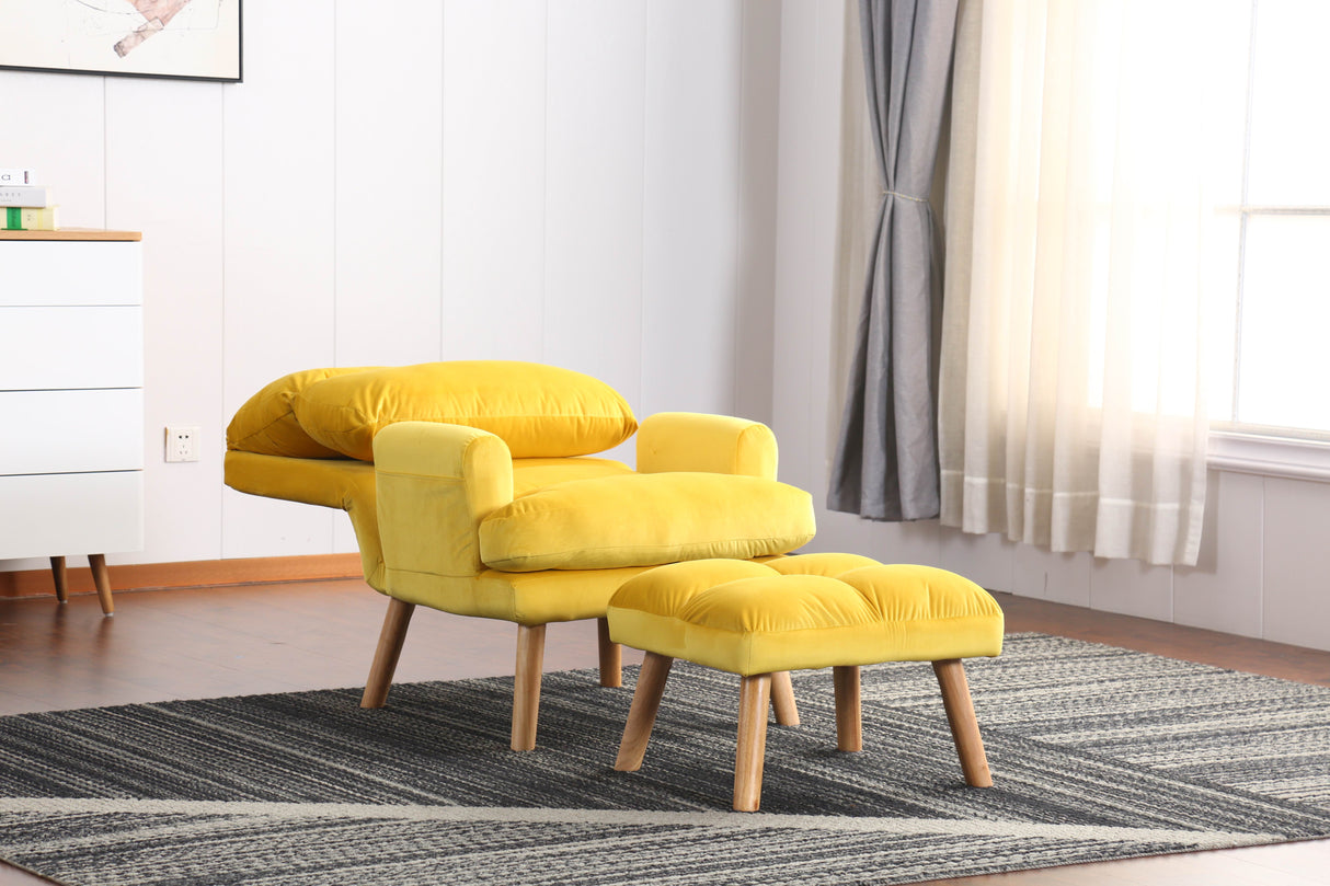 Accent Click Clack Chair With Ottoman, Yellow Oak Finish Legs