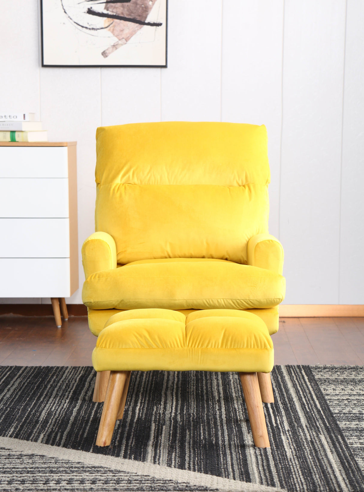 Accent Click Clack Chair With Ottoman, Yellow Oak Finish Legs