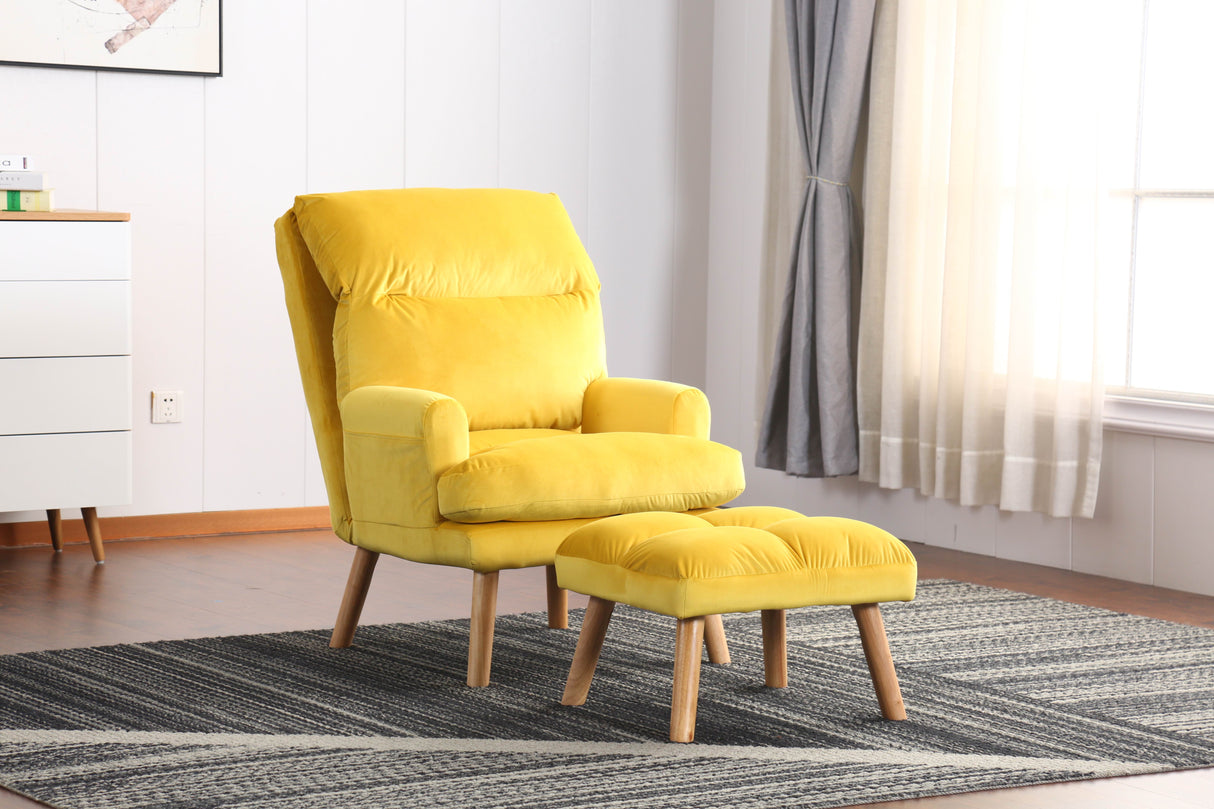 Accent Click Clack Chair With Ottoman, Yellow Oak Finish Legs