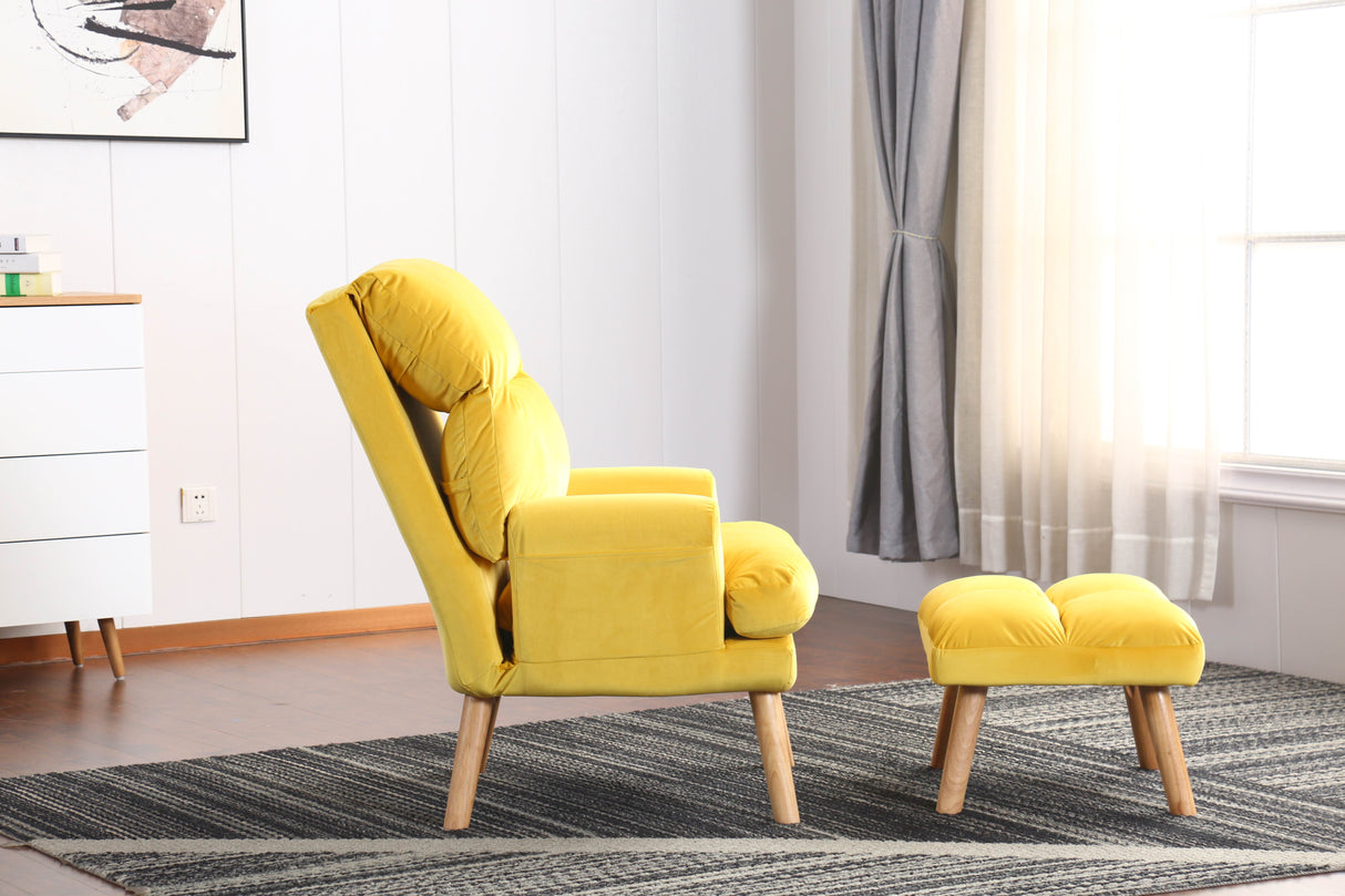 Accent Click Clack Chair With Ottoman, Yellow Oak Finish Legs