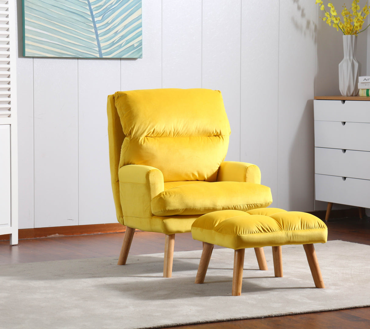 Accent Click Clack Chair With Ottoman, Yellow Oak Finish Legs