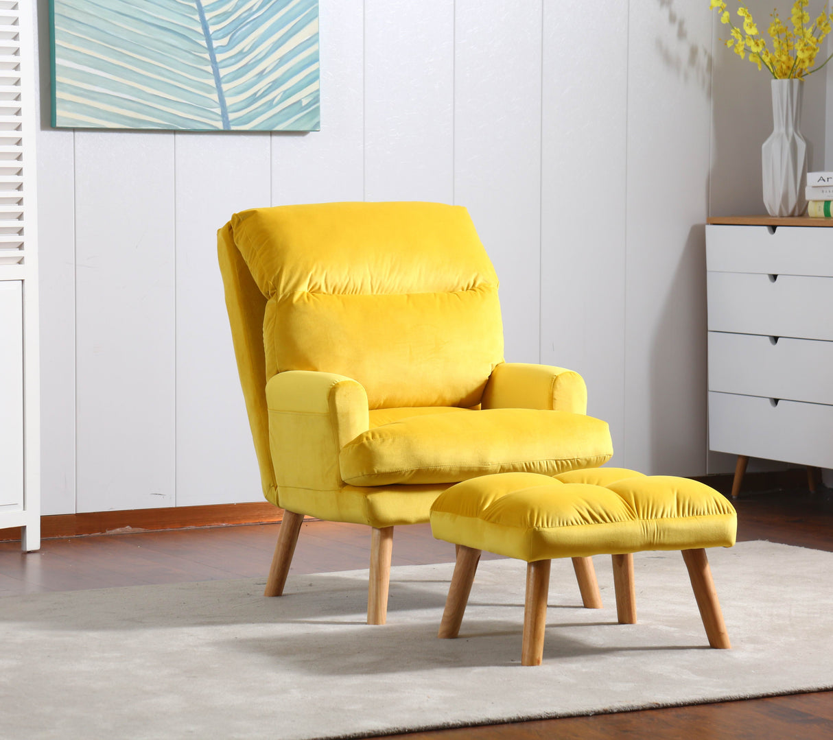 Accent Click Clack Chair With Ottoman, Yellow Oak Finish Legs