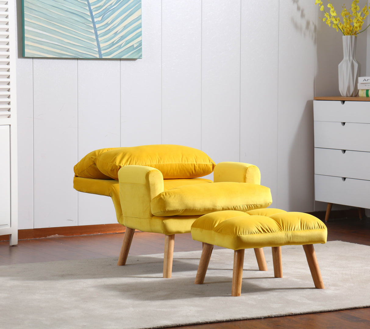 Accent Click Clack Chair With Ottoman, Yellow Oak Finish Legs