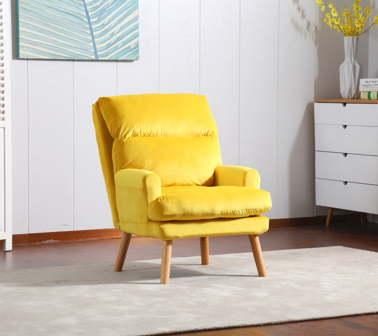 Accent Click Clack Chair With Ottoman, Yellow Oak Finish Legs