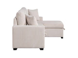 Pull Out Sofa Bed With Reversible Storage Chaise And 2 Pillows, Corduroy Fabric, Beige