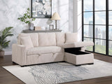 Pull Out Sofa Bed With Reversible Storage Chaise And 2 Pillows, Corduroy Fabric, Beige