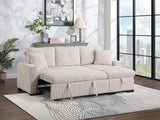 Pull Out Sofa Bed With Reversible Storage Chaise And 2 Pillows, Corduroy Fabric, Beige