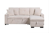 Pull Out Sofa Bed With Reversible Storage Chaise And 2 Pillows, Corduroy Fabric, Beige