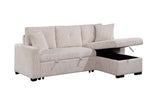 Pull Out Sofa Bed With Reversible Storage Chaise And 2 Pillows, Corduroy Fabric, Beige