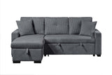 Pull Out Sofa Bed With Reversible Storage Chaise And 2 Pillows, Corduroy Fabric, Dark Grey