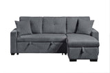 Pull Out Sofa Bed With Reversible Storage Chaise And 2 Pillows, Corduroy Fabric, Dark Grey