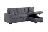 Pull Out Sofa Bed With Reversible Storage Chaise And 2 Pillows, Corduroy Fabric, Dark Grey