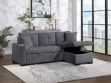 Pull Out Sofa Bed With Reversible Storage Chaise And 2 Pillows, Corduroy Fabric, Dark Grey