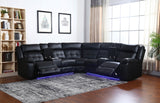 Recliner Sectional With Led Lights, Black, Power