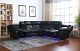 Recliner Sectional With Led Lights, Black, Power