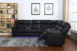 Recliner Sectional With Led Lights, Black, Power