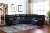 Recliner Sectional With Led Lights, Black, Power