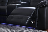 Recliner Sectional With Led Lights, Black, Power