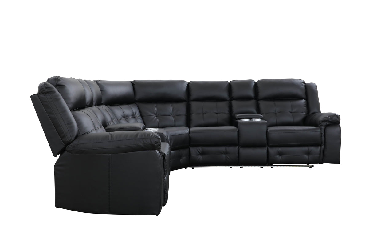 Recliner Sectional With Led Lights, Black, Power