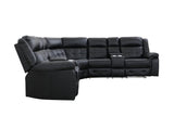 Recliner Sectional With Led Lights, Black, Power