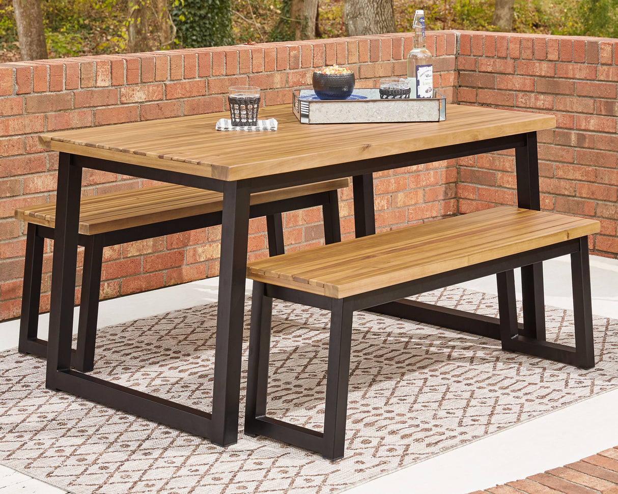 Town Brown/Black Wood Outdoor Dining Table Set (Set Of 3)